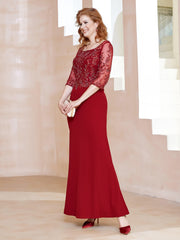 Square Neckline Floor-Length Dress With Sequins Burgundy Plus Size