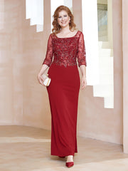 Square Neckline Floor-Length Dress With Sequins Burgundy Plus Size