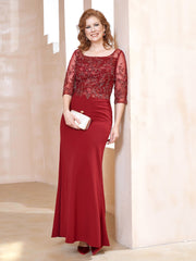 Square Neckline Floor-Length Dress With Sequins Burgundy Plus Size