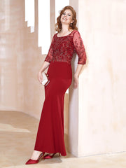 Square Neckline Floor-Length Dress With Sequins Burgundy Plus Size