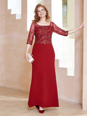 Square Neckline Floor-Length Dress With Sequins Burgundy Plus Size