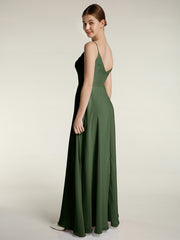 Spaghetti Strap Dress with Slit for Bridesmaid Olive Green