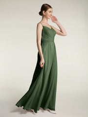 Spaghetti Strap Dress with Slit for Bridesmaid Olive Green
