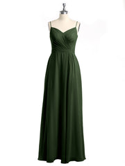 Spaghetti Strap Dress with Slit for Bridesmaid Olive Green