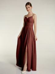 Spaghetti Strap Dress with Slit for Bridesmaid Terracotta