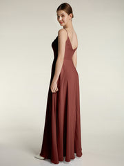Spaghetti Strap Dress with Slit for Bridesmaid Terracotta