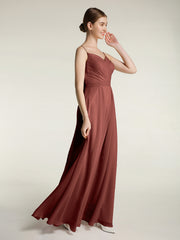 Spaghetti Strap Dress with Slit for Bridesmaid Terracotta