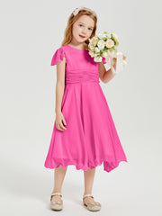 Chiffon Tea Length Junior Bridesmaid Dresses Azalea