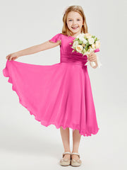 Chiffon Tea Length Junior Bridesmaid Dresses Azalea
