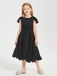 Chiffon Tea Length Junior Bridesmaid Dresses Black