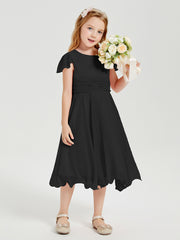 Chiffon Tea Length Junior Bridesmaid Dresses Black