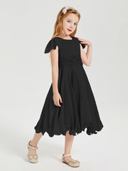 Chiffon Tea Length Junior Bridesmaid Dresses Black