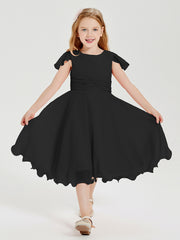 Chiffon Tea Length Junior Bridesmaid Dresses Black