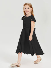Chiffon Tea Length Junior Bridesmaid Dresses Black