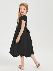 Chiffon Tea Length Junior Bridesmaid Dresses Black