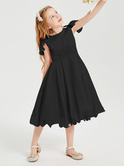 Chiffon Tea Length Junior Bridesmaid Dresses Black