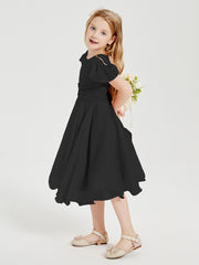 Chiffon Tea Length Junior Bridesmaid Dresses Black