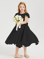 Chiffon Tea Length Junior Bridesmaid Dresses Black