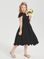 Chiffon Tea Length Junior Bridesmaid Dresses Black