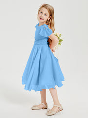 Chiffon Tea Length Junior Bridesmaid Dresses Blue