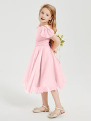 Chiffon Tea Length Junior Bridesmaid Dresses Blushing Pink