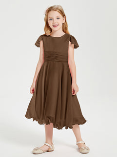 Chiffon Tea Length Junior Bridesmaid Dresses Brown