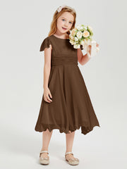 Chiffon Tea Length Junior Bridesmaid Dresses Brown