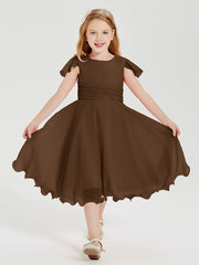 Chiffon Tea Length Junior Bridesmaid Dresses Brown
