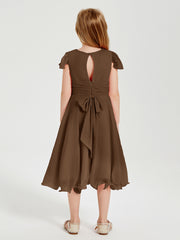 Chiffon Tea Length Junior Bridesmaid Dresses Brown