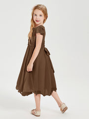 Chiffon Tea Length Junior Bridesmaid Dresses Brown