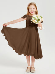 Chiffon Tea Length Junior Bridesmaid Dresses Brown