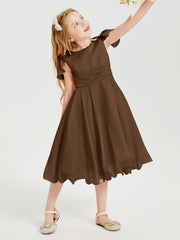 Chiffon Tea Length Junior Bridesmaid Dresses Brown