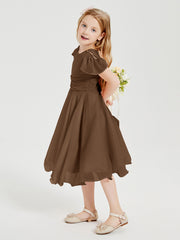 Chiffon Tea Length Junior Bridesmaid Dresses Brown