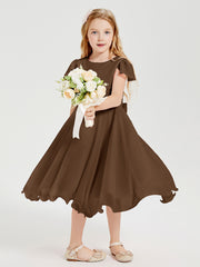 Chiffon Tea Length Junior Bridesmaid Dresses Brown