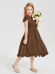 Chiffon Tea Length Junior Bridesmaid Dresses Brown