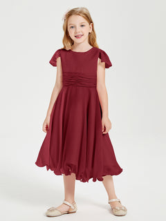 Chiffon Tea Length Junior Bridesmaid Dresses Burgundy