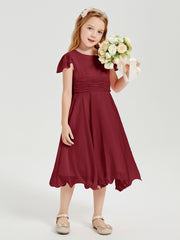 Chiffon Tea Length Junior Bridesmaid Dresses Burgundy
