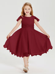 Chiffon Tea Length Junior Bridesmaid Dresses Burgundy