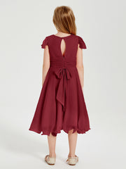 Chiffon Tea Length Junior Bridesmaid Dresses Burgundy
