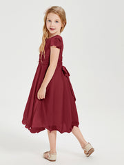 Chiffon Tea Length Junior Bridesmaid Dresses Burgundy