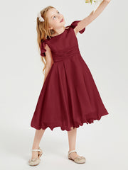 Chiffon Tea Length Junior Bridesmaid Dresses Burgundy