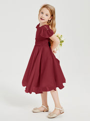 Chiffon Tea Length Junior Bridesmaid Dresses Burgundy