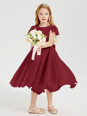 Chiffon Tea Length Junior Bridesmaid Dresses Burgundy