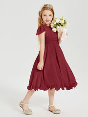 Chiffon Tea Length Junior Bridesmaid Dresses Burgundy