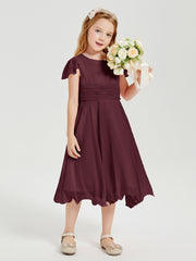 Chiffon Tea Length Junior Bridesmaid Dresses Cabernet