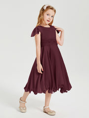 Chiffon Tea Length Junior Bridesmaid Dresses Cabernet