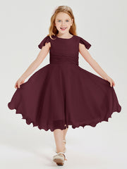 Chiffon Tea Length Junior Bridesmaid Dresses Cabernet