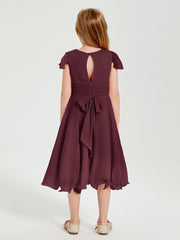 Chiffon Tea Length Junior Bridesmaid Dresses Cabernet