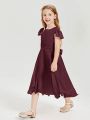 Chiffon Tea Length Junior Bridesmaid Dresses Cabernet