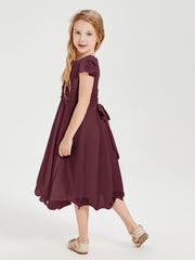 Chiffon Tea Length Junior Bridesmaid Dresses Cabernet
